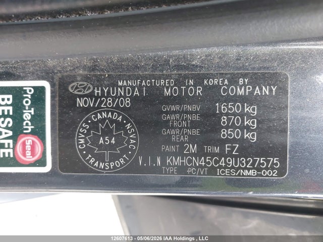 12607613 :رقم المزاد ، KMHCN45C49U327575 vin ، 2009 Hyundai Accent Gls مزاد بيع