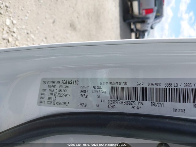12607630 :رقم المزاد ، 1C6RR7FGXKS661673 vin ، 2019 Ram 1500 Classic Tradesman مزاد بيع