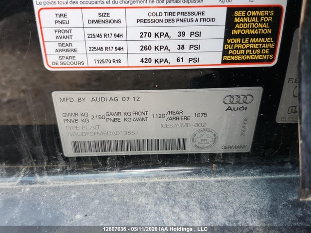 Aukcja sprzedaży 2013 Audi A3 Premium, vin: WAUDFCFM5DA013867, numer aukcji: 12607636
