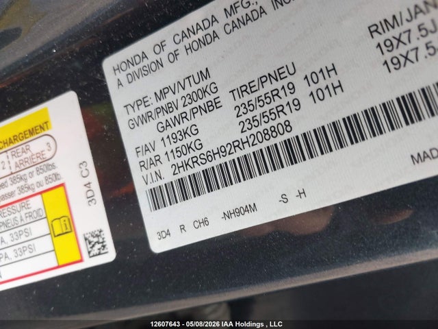 Продаж на аукціоні авто 2024 Honda Cr-v Touring Hybrid, vin: 2HKRS6H92RH208808, номер лоту: 12607643