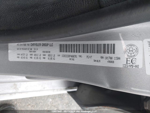 12607645 :رقم المزاد ، 1C3CCCCG5FN606781 vin ، 2015 Chrysler 200 C مزاد بيع