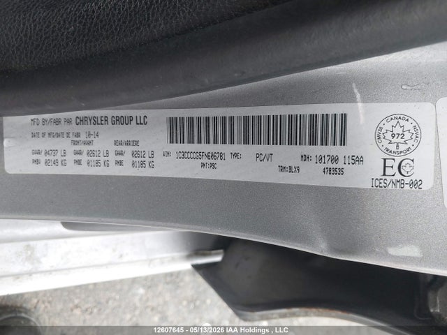 12607645 :رقم المزاد ، 1C3CCCCG5FN606781 vin ، 2015 Chrysler 200 C مزاد بيع