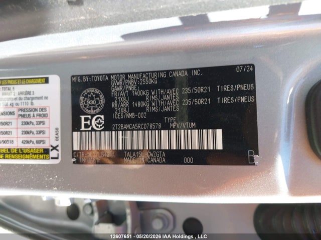Aukcja sprzedaży 2024 Lexus Rx 350 Base/350 Premium/350 Premium Plus/350 Luxury/350 F Sport, vin: 2T2BAMCA5RC078578, numer aukcji: 12607651