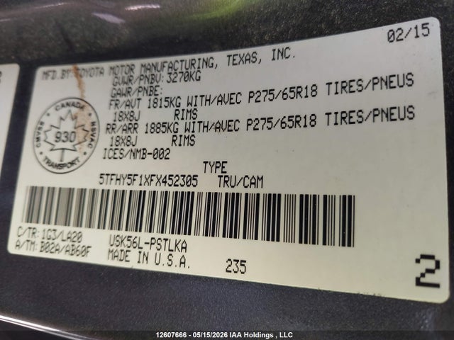 5TFHY5F1XFX452305 Toyota Tundra Limited 5.7l V8