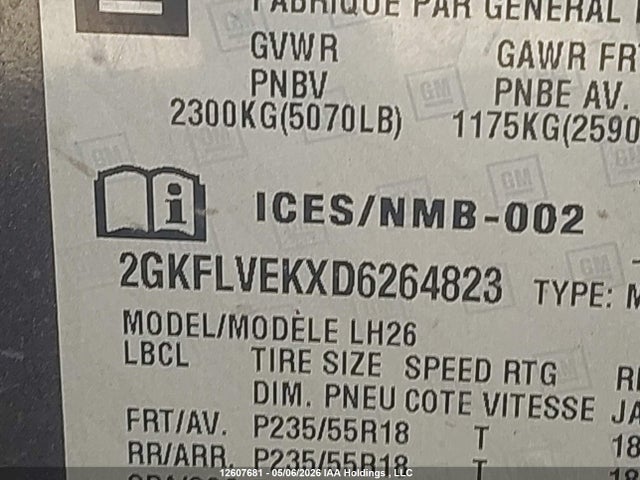 12607681 :رقم المزاد ، 2GKFLVEKXD6264823 vin ، 2013 Gmc Terrain Slt مزاد بيع