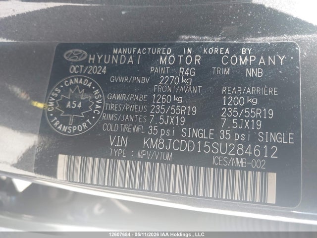 2025 Hyundai Tucson Sel Convenience მანქანა იყიდება აუქციონზე, vin: KM8JCDD15SU284612, აუქციონის ნომერი: 12607684