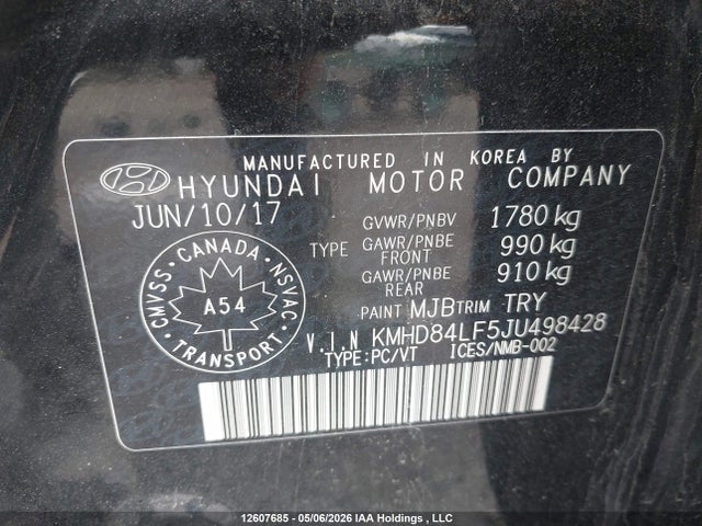 KMHD84LF5JU498428 Hyundai ELANTRA GL