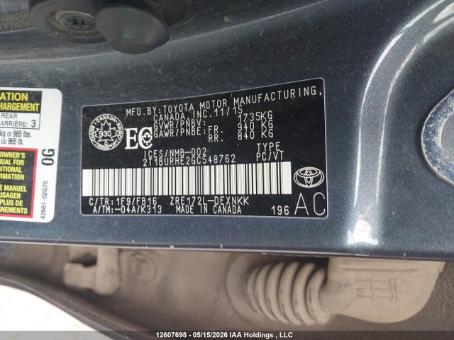 Продаж на аукціоні авто 2016 Toyota Corolla Ce/le/s, vin: 2T1BURHE2GC548762, номер лоту: 12607698