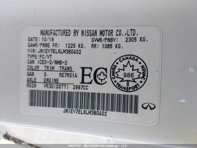 JN1EV7EL6LM380402 Infiniti Q60 Pure/luxe