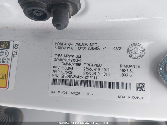 2HKRW2H42MH215011 Honda Cr-v Sport