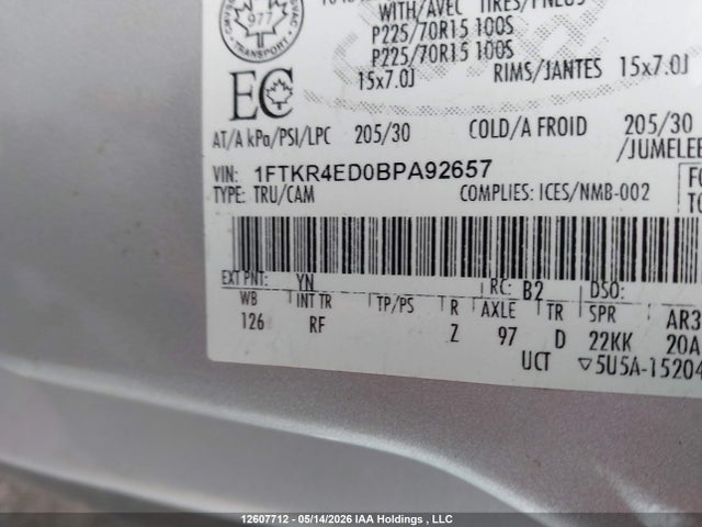 Продажа на аукционе авто 2011 Ford Ranger Xl, vin: 1FTKR4ED0BPA92657, номер лота: 12607712