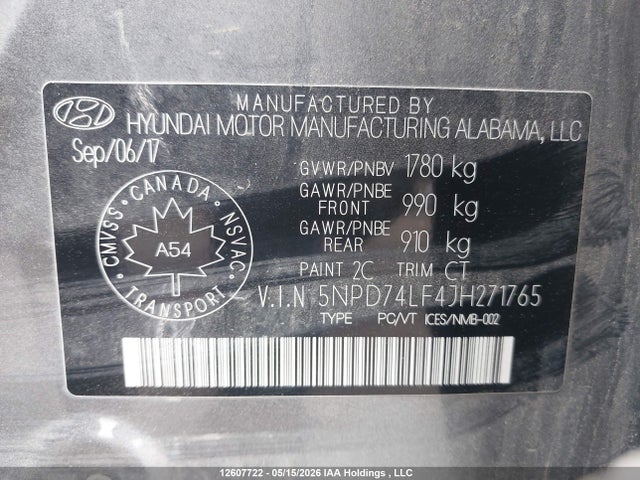 Продаж на аукціоні авто 2018 Hyundai Elantra Le, vin: 5NPD74LF4JH271765, номер лоту: 12607722