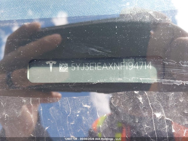 Продаж на аукціоні авто 2022 Tesla Model 3 Rwd/standard Range, vin: 5YJ3E1EAXNF194714, номер лоту: 12607728