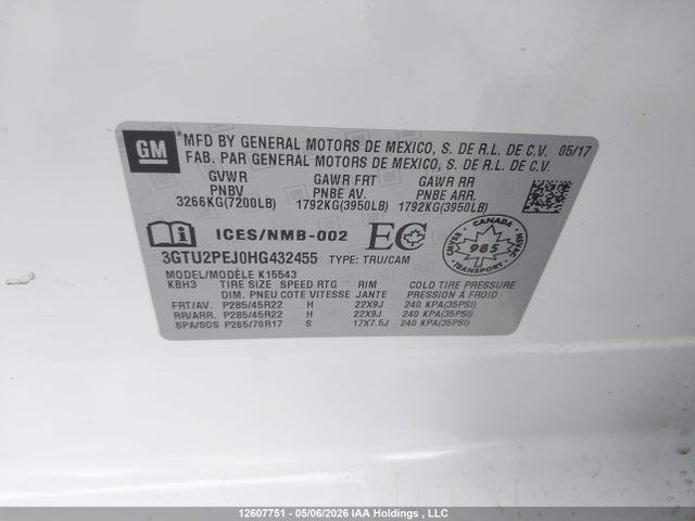 Aukcja sprzedaży 2017 Gmc Sierra 1500 Denali, vin: 3GTU2PEJ0HG432455, numer aukcji: 12607751