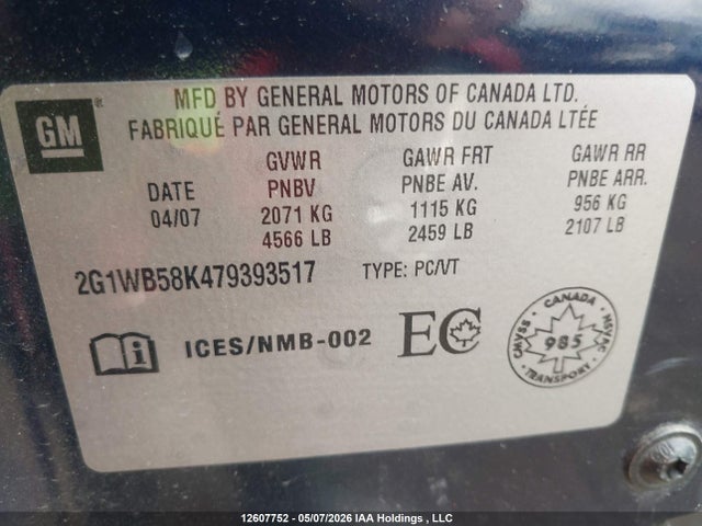 Aukcja sprzedaży 2007 Chevrolet Impala Ls, vin: 2G1WB58K479393517, numer aukcji: 12607752