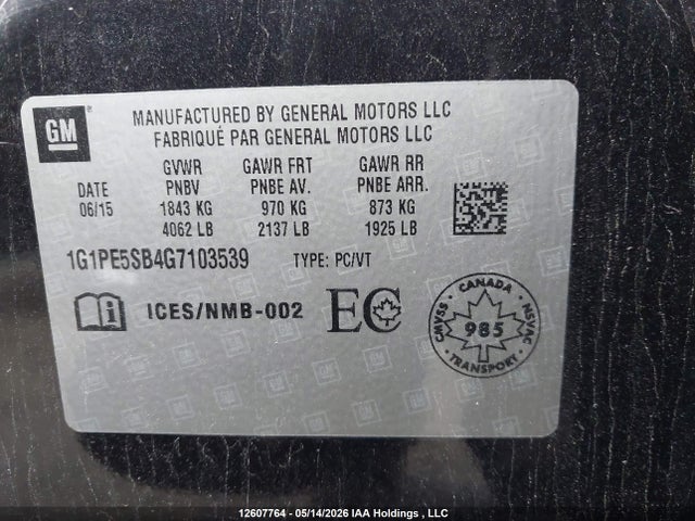 1G1PE5SB4G7103539 Chevrolet CRUZE LIMITED