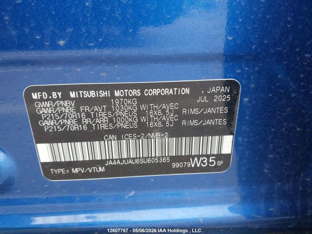 2025 Mitsubishi Rvr Es მანქანა იყიდება აუქციონზე, vin: JA4AJUAU6SU605365, აუქციონის ნომერი: 12607767