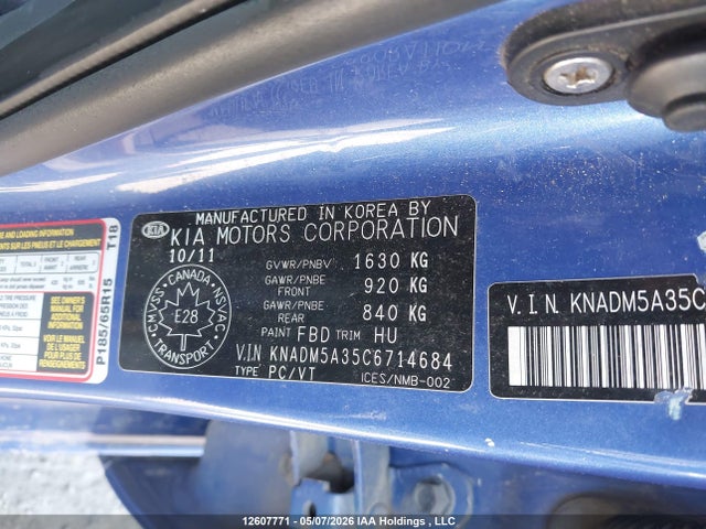 Продажа на аукционе авто 2012 Kia Rio Ex/lx/lx+/sx, vin: KNADM5A35C6714684, номер лота: 12607771