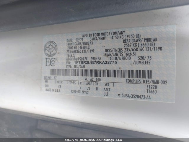 Aukcja sprzedaży 2024 Ford Transit-250 Cargo, vin: 1FTBR3UG7RKA32775, numer aukcji: 12607774