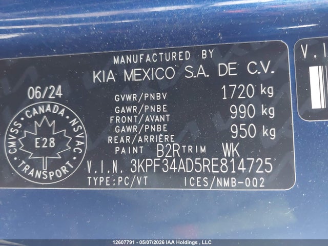 Продажа на аукционе авто 2024 Kia Forte Ex/ex+/ex Premium, vin: 3KPF34AD5RE814725, номер лота: 12607791