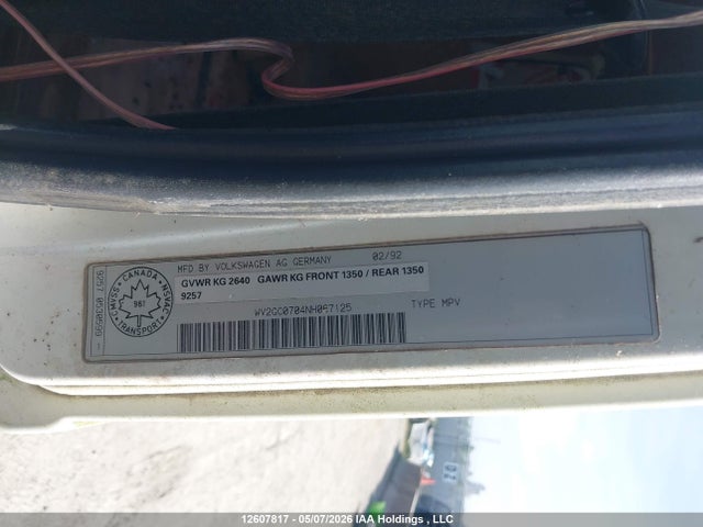 Aukcja sprzedaży 1992 Volkswagen Transporter, vin: WV2GC0704NH067125, numer aukcji: 12607817