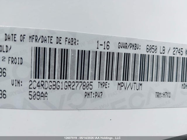Продажа на аукционе авто 2016 Dodge Grand Caravan Se, vin: 2C4RDGBG1GR277805, номер лота: 12607819