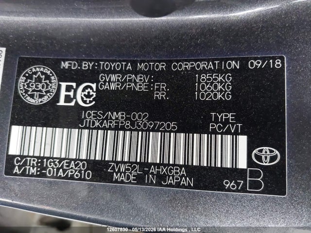 Aukcja sprzedaży 2018 Toyota Prius Prime, vin: JTDKARFP8J3097205, numer aukcji: 12607830
