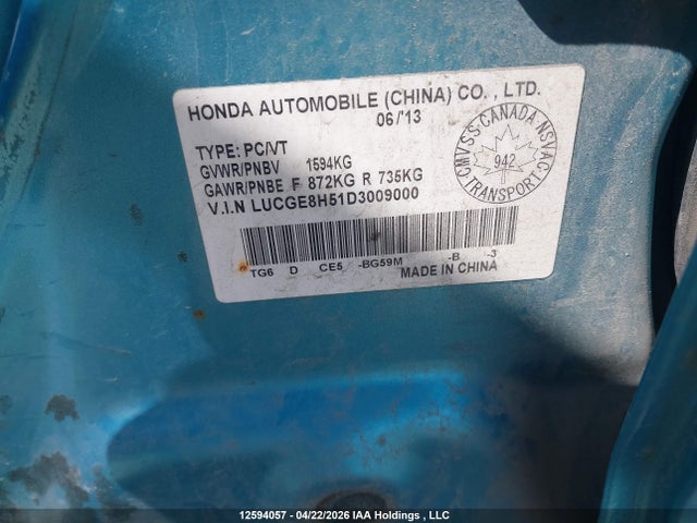 Продажа на аукционе авто 2013 Honda Fit Lx, vin: LUCGE8H51D3009000, номер лота: 12594057