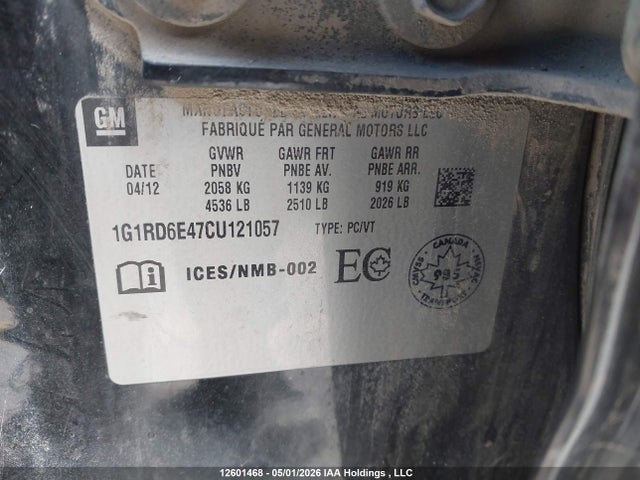 Продажа на аукционе авто 2012 Chevrolet Volt, vin: 1G1RD6E47CU121057, номер лота: 12601468