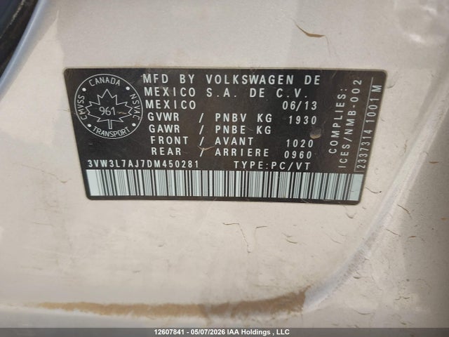 2013 Volkswagen Jetta Tdi მანქანა იყიდება აუქციონზე, vin: 3VW3L7AJ7DM450281, აუქციონის ნომერი: 12607841