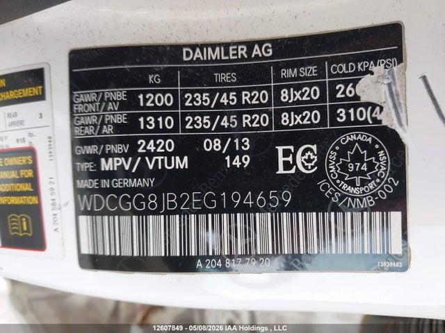 WDCGG8JB2EG194659 Mercedes-Benz Glk 350 4matic