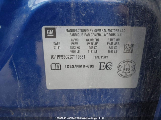 Продажа на аукционе авто 2012 Chevrolet Cruze Lt Turbo, vin: 1G1PF5SC2C7110831, номер лота: 12607850