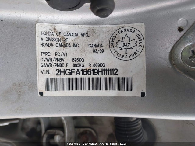 Продажа на аукционе авто 2009 Honda Civic Sport, vin: 2HGFA16619H111112, номер лота: 12607856