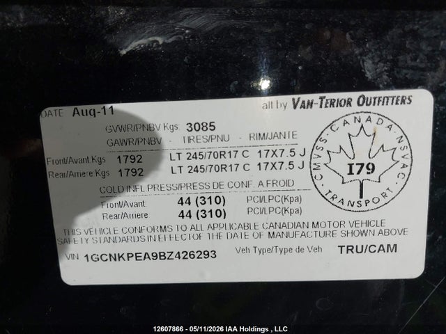 2011 Chevrolet Silverado K1500 მანქანა იყიდება აუქციონზე, vin: 1GCNKPEA9BZ426293, აუქციონის ნომერი: 12607866