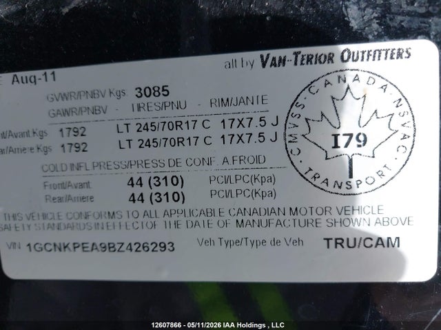 2011 Chevrolet Silverado K1500 მანქანა იყიდება აუქციონზე, vin: 1GCNKPEA9BZ426293, აუქციონის ნომერი: 12607866