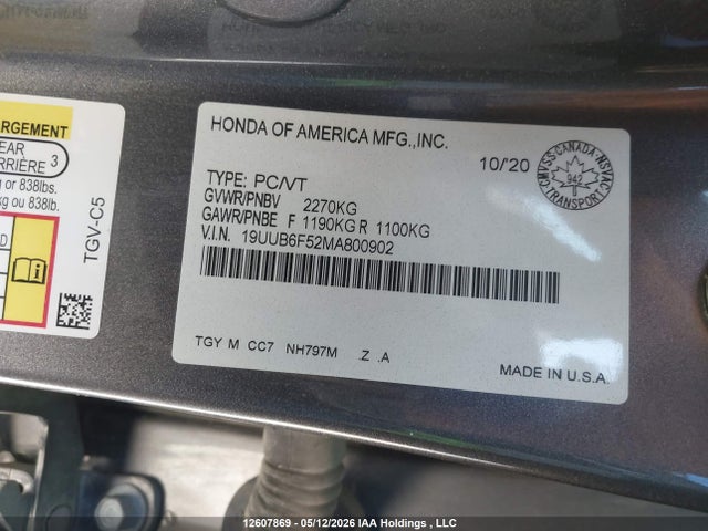 Продажа на аукционе авто 2021 Acura Tlx Tech A, vin: 19UUB6F52MA800902, номер лота: 12607869