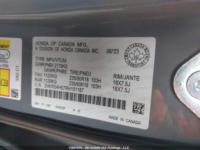2HKRS4H57RH101187 Honda Cr-v Sport