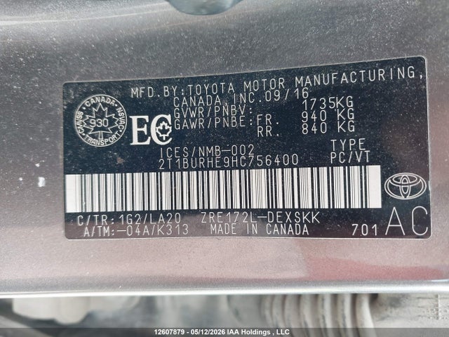 2T1BURHE9HC756400 Toyota COROLLA SE