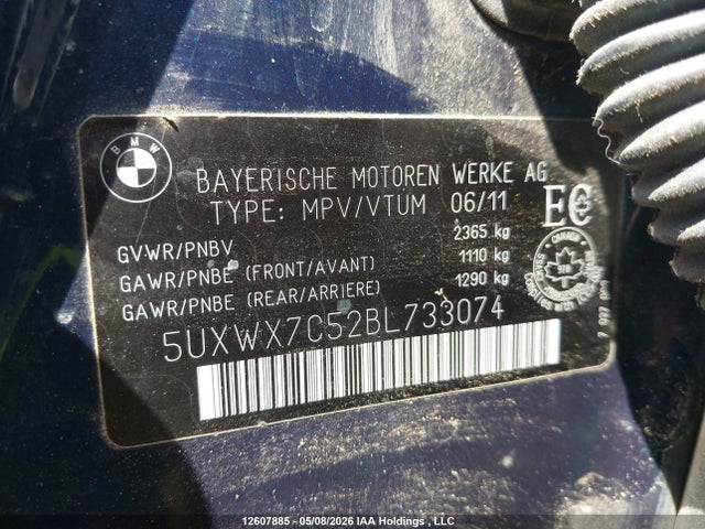 Aukcja sprzedaży 2011 Bmw X3 Xdrive35i, vin: 5UXWX7C52BL733074, numer aukcji: 12607885