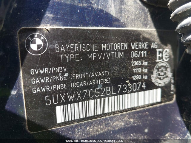 Aukcja sprzedaży 2011 Bmw X3 Xdrive35i, vin: 5UXWX7C52BL733074, numer aukcji: 12607885