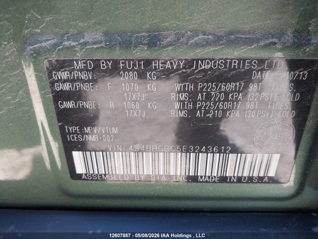 12607887 :رقم المزاد ، 4S4BRGBC5E3243612 vin ، 2014 Subaru Outback 2.5i Premium مزاد بيع
