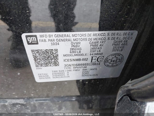 2025 Chevrolet Equinox Ev Rs მანქანა იყიდება აუქციონზე, vin: 3GN7DSRR9SS138834, აუქციონის ნომერი: 12607905