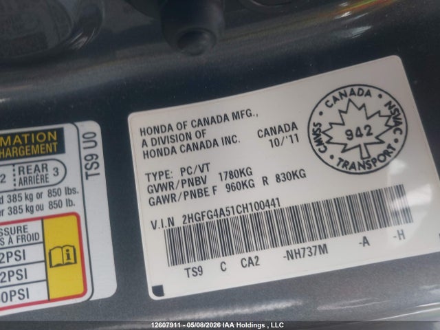 Aukcja sprzedaży 2012 Honda Civic Si Si, vin: 2HGFG4A51CH100441, numer aukcji: 12607911