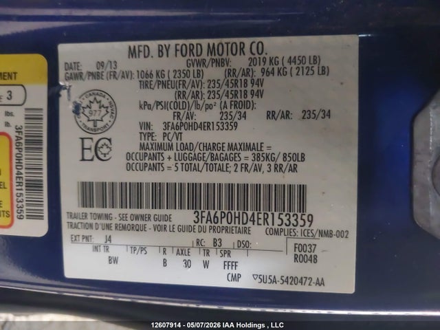 Продажа на аукционе авто 2014 Ford Fusion Se, vin: 3FA6P0HD4ER153359, номер лота: 12607914