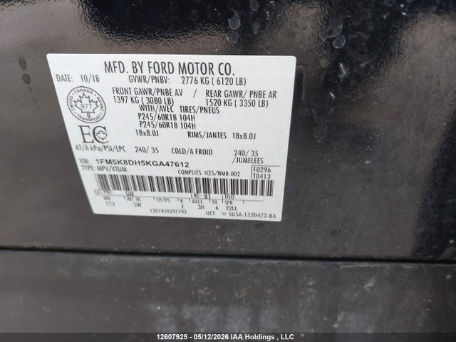 Продаж на аукціоні авто 2019 Ford Explorer Xlt, vin: 1FM5K8DH5KGA47612, номер лоту: 12607925