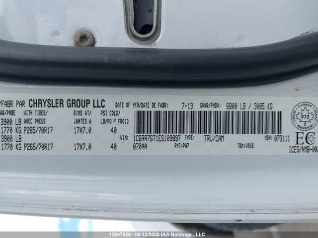 Продаж на аукціоні авто 2014 Ram 1500 Slt, vin: 1C6RR7GT1ES109897, номер лоту: 12607926