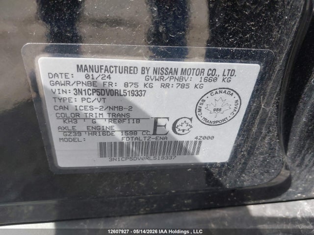 Aukcja sprzedaży 2024 Nissan Kicks Sr, vin: 3N1CP5DV0RL519337, numer aukcji: 12607927