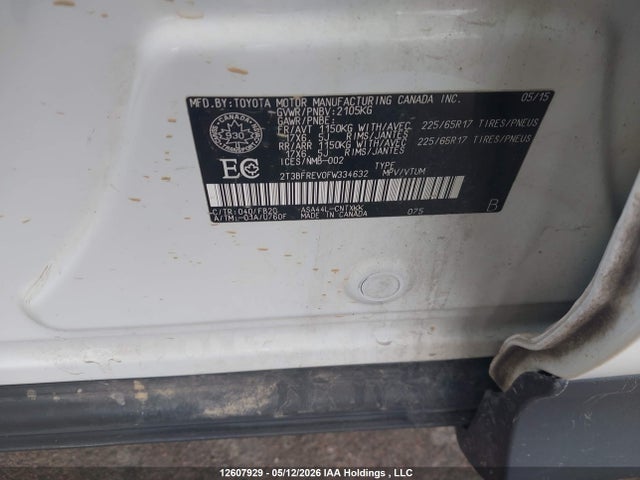 Продажа на аукционе авто 2015 Toyota Rav4 Le, vin: 2T3BFREV0FW334632, номер лота: 12607929
