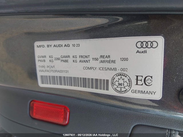 2024 Audi A5 45 Progressiv მანქანა იყიდება აუქციონზე, vin: WAUFACF53RA031131, აუქციონის ნომერი: 12607931