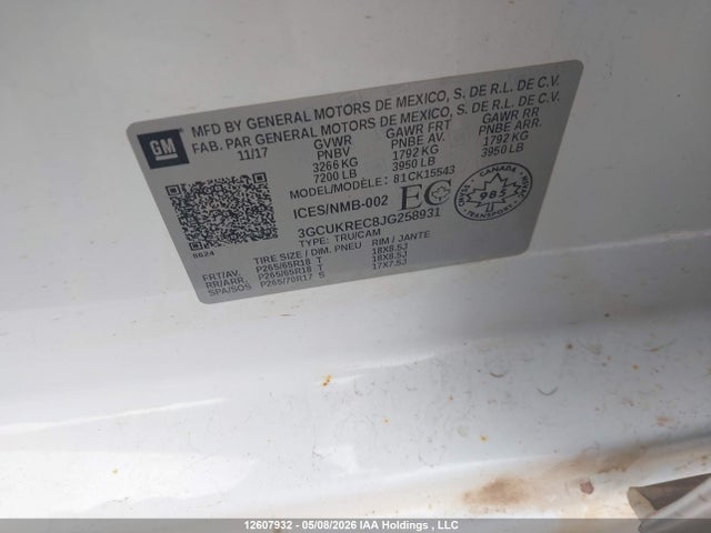 3GCUKREC8JG258931 Chevrolet Silverado 1500 2lt